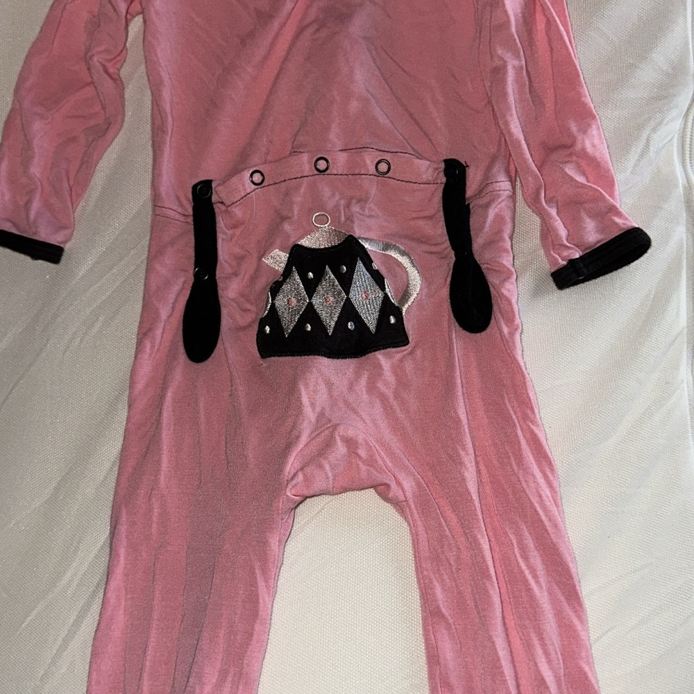 Kickee Pants Pink Jumpsuit with Teapot Design